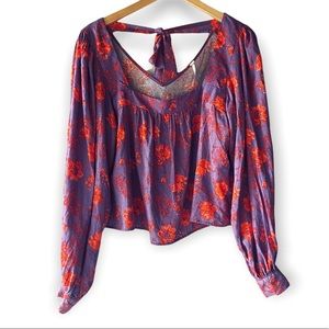 Free People Floral Long Sleeved Tie Back Top